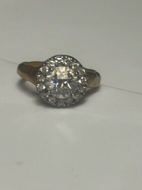 Classic Gold & Silver Halo Solitaire Ring with Clear Center Stone